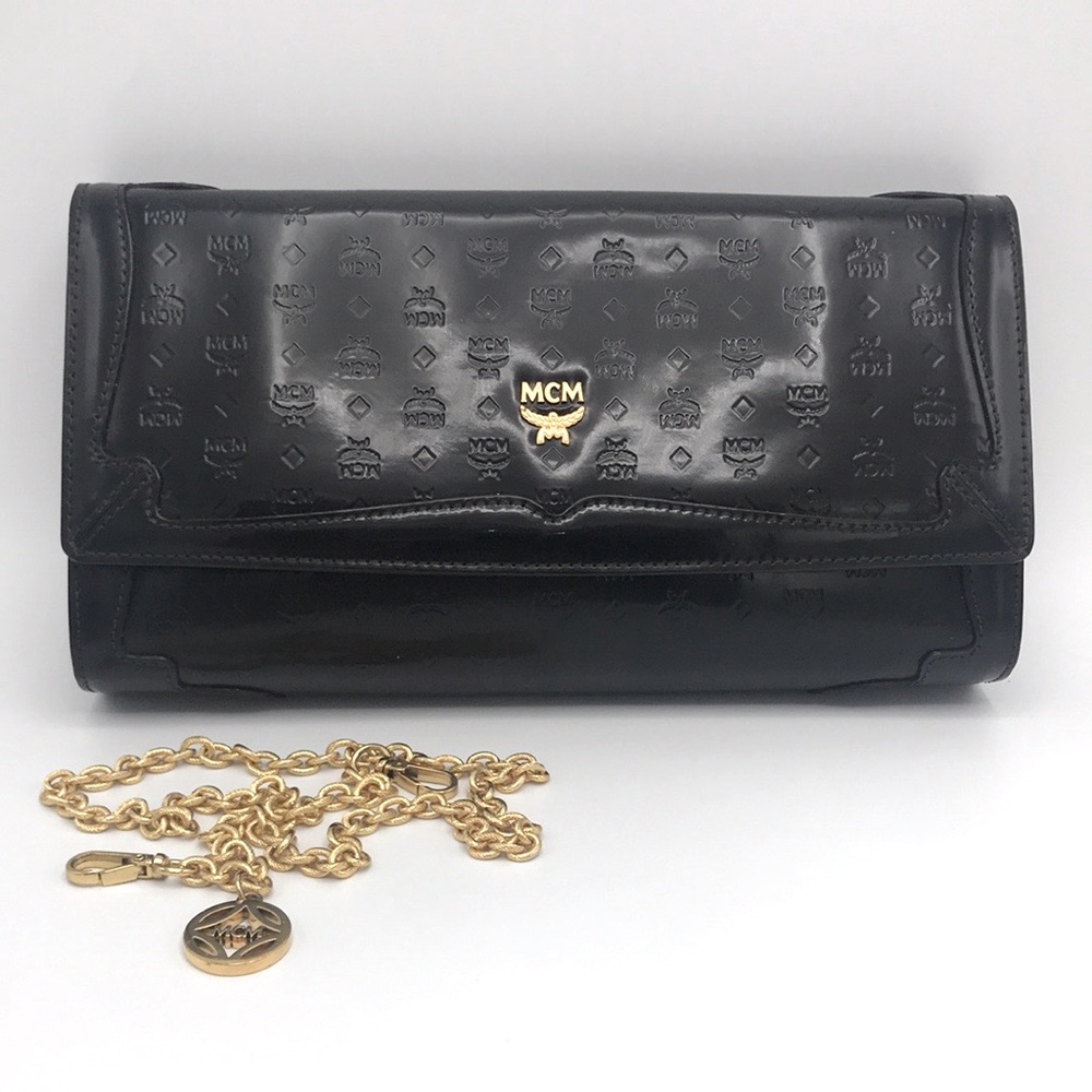 Authentic MCM Rare Black Logo Clutch Shoulder Bag